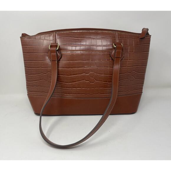 St. John's Bay Westbrooke Brown Top Zip Faux Leather‎ Satchel Tote Bag - Picture 2 of 8